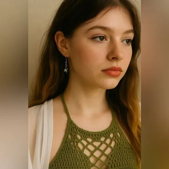 Vintage Cloisonné Enamel Bead Earrings Black Floral Drop Dangles Hand-Painted - Picture 11 of 11